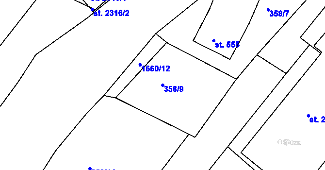 Parcela st. 358/9 v KÚ Prachatice, Katastrální mapa