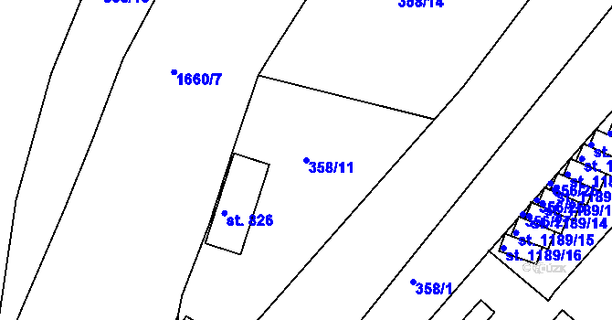 Parcela st. 358/11 v KÚ Prachatice, Katastrální mapa