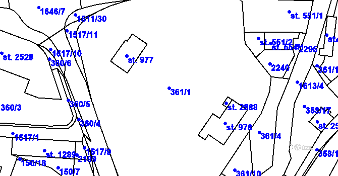 Parcela st. 361/1 v KÚ Prachatice, Katastrální mapa