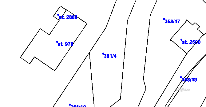 Parcela st. 361/4 v KÚ Prachatice, Katastrální mapa