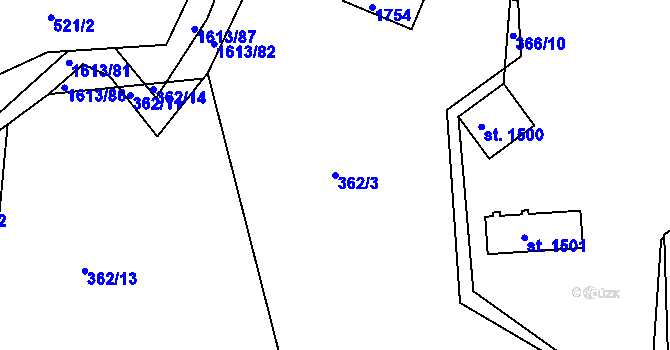 Parcela st. 362/3 v KÚ Prachatice, Katastrální mapa