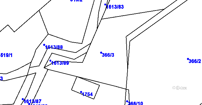 Parcela st. 366/3 v KÚ Prachatice, Katastrální mapa