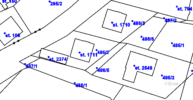 Parcela st. 486/2 v KÚ Prachatice, Katastrální mapa