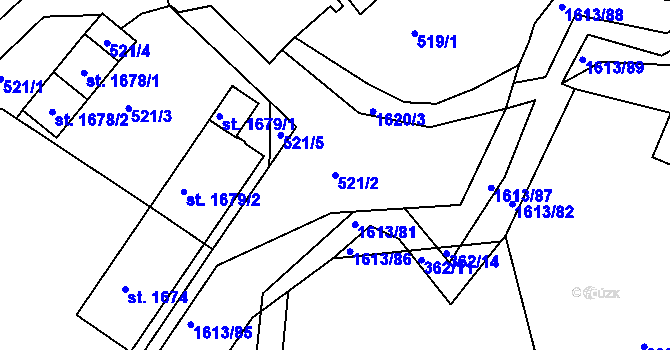 Parcela st. 521/2 v KÚ Prachatice, Katastrální mapa
