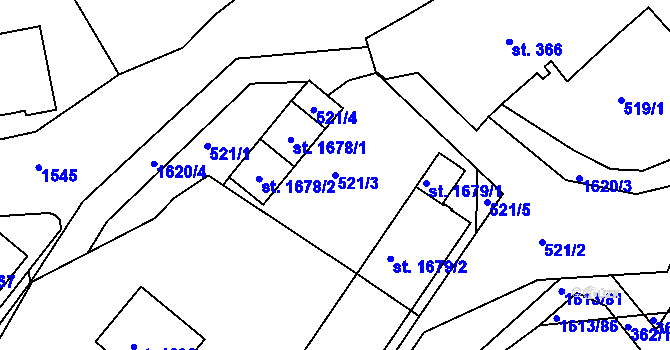 Parcela st. 521/3 v KÚ Prachatice, Katastrální mapa