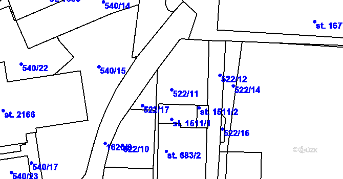 Parcela st. 522/11 v KÚ Prachatice, Katastrální mapa
