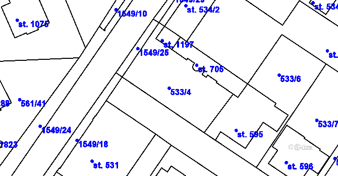 Parcela st. 533/4 v KÚ Prachatice, Katastrální mapa