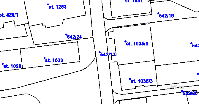 Parcela st. 542/13 v KÚ Prachatice, Katastrální mapa