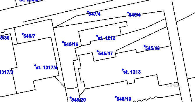 Parcela st. 545/17 v KÚ Prachatice, Katastrální mapa