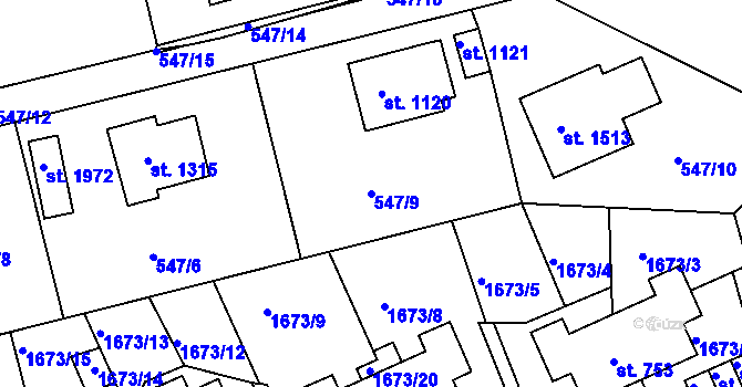 Parcela st. 547/9 v KÚ Prachatice, Katastrální mapa