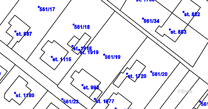 Parcela st. 561/19 v KÚ Prachatice, Katastrální mapa