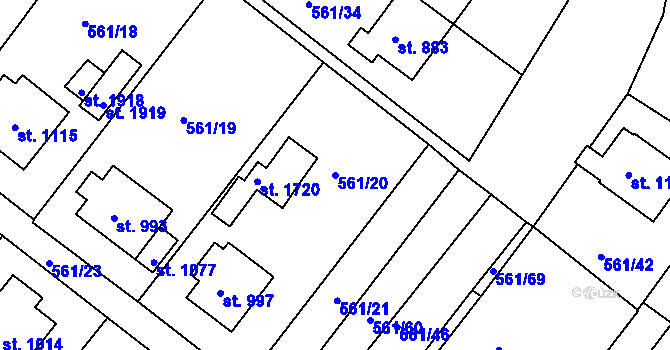 Parcela st. 561/20 v KÚ Prachatice, Katastrální mapa