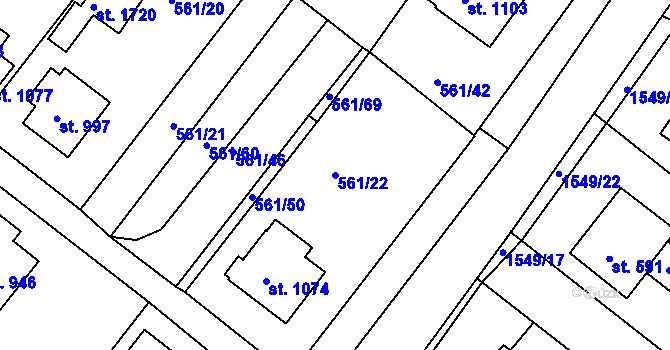 Parcela st. 561/22 v KÚ Prachatice, Katastrální mapa