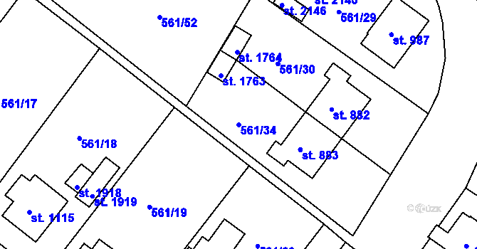 Parcela st. 561/34 v KÚ Prachatice, Katastrální mapa