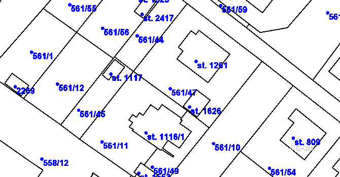 Parcela st. 561/47 v KÚ Prachatice, Katastrální mapa