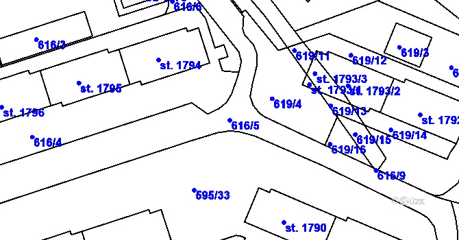 Parcela st. 616/5 v KÚ Prachatice, Katastrální mapa