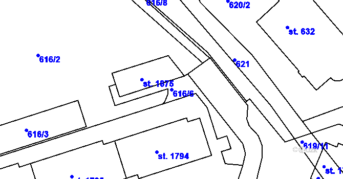 Parcela st. 616/6 v KÚ Prachatice, Katastrální mapa