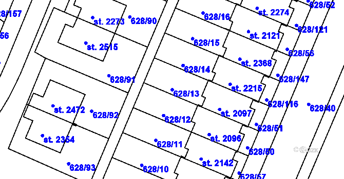 Parcela st. 628/13 v KÚ Prachatice, Katastrální mapa
