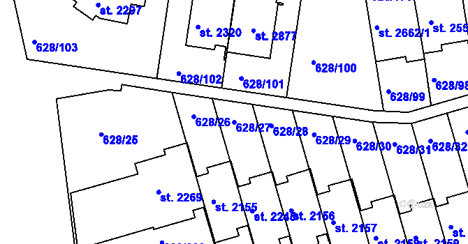 Parcela st. 628/27 v KÚ Prachatice, Katastrální mapa