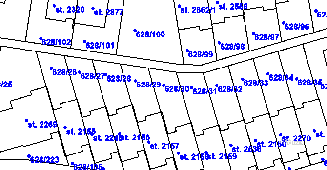 Parcela st. 628/30 v KÚ Prachatice, Katastrální mapa