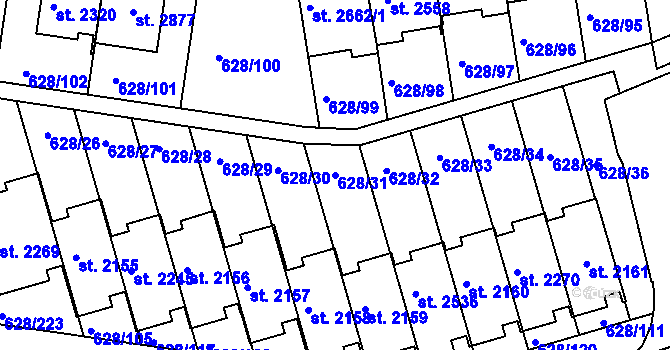 Parcela st. 628/31 v KÚ Prachatice, Katastrální mapa