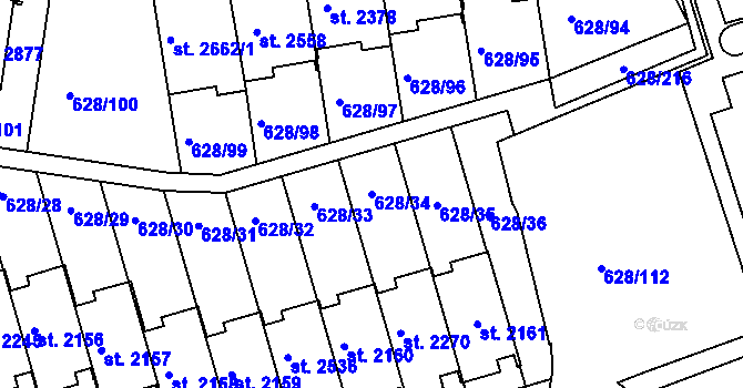 Parcela st. 628/34 v KÚ Prachatice, Katastrální mapa