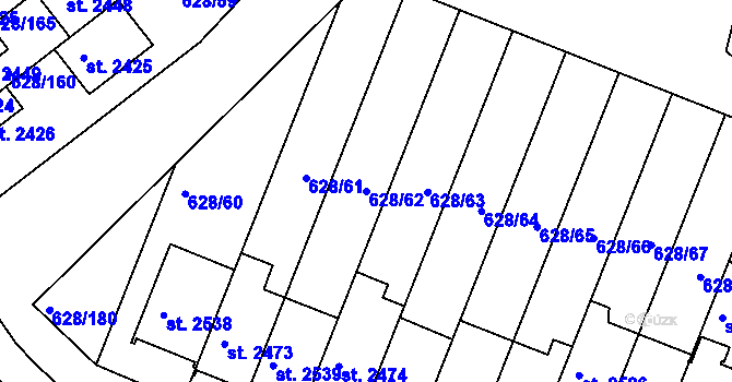 Parcela st. 628/62 v KÚ Prachatice, Katastrální mapa