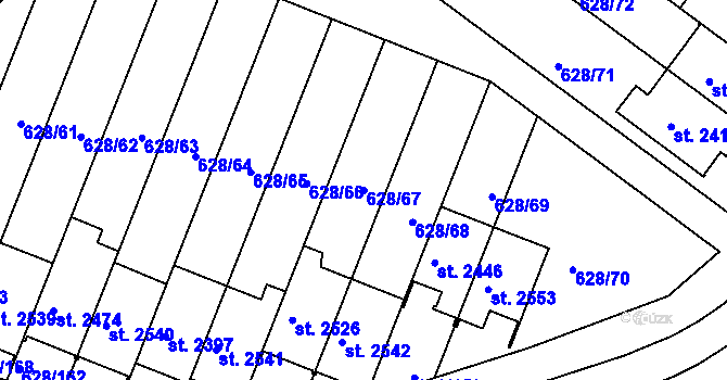 Parcela st. 628/67 v KÚ Prachatice, Katastrální mapa