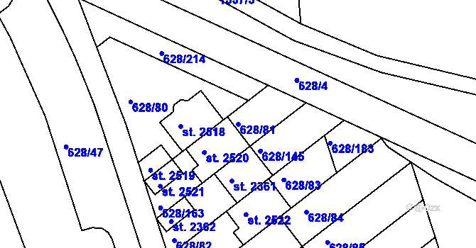 Parcela st. 628/81 v KÚ Prachatice, Katastrální mapa