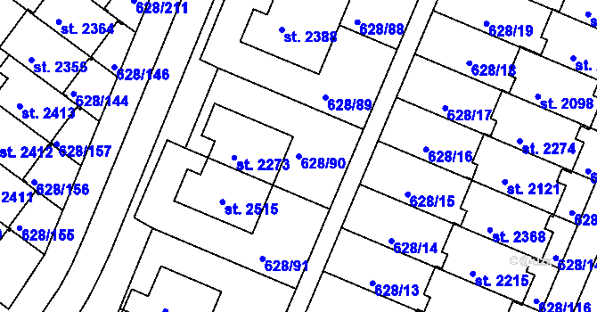 Parcela st. 628/90 v KÚ Prachatice, Katastrální mapa