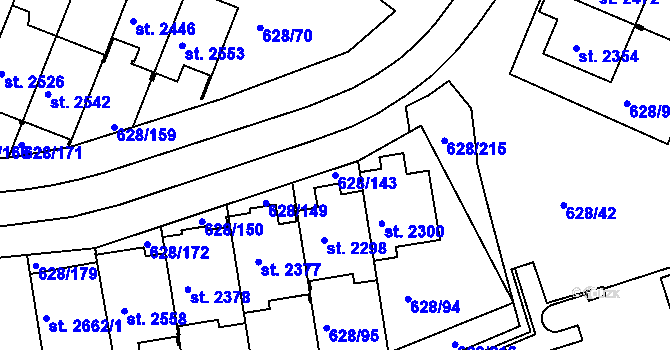 Parcela st. 628/143 v KÚ Prachatice, Katastrální mapa
