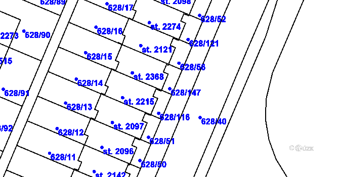 Parcela st. 628/147 v KÚ Prachatice, Katastrální mapa