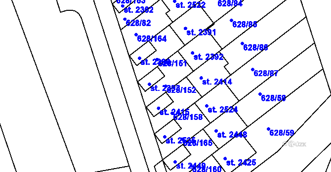 Parcela st. 628/152 v KÚ Prachatice, Katastrální mapa