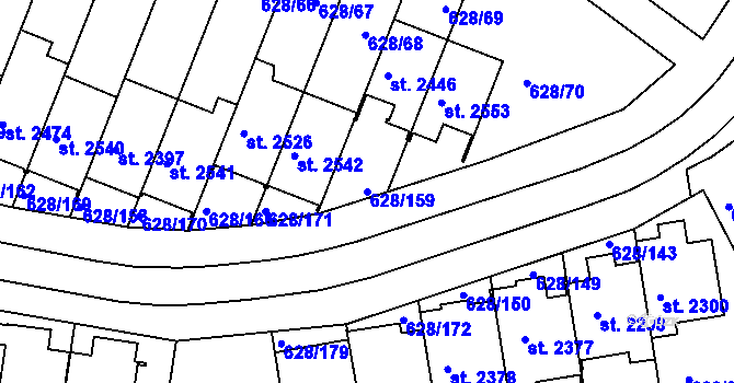 Parcela st. 628/159 v KÚ Prachatice, Katastrální mapa