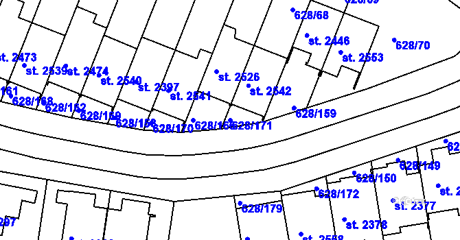 Parcela st. 628/171 v KÚ Prachatice, Katastrální mapa