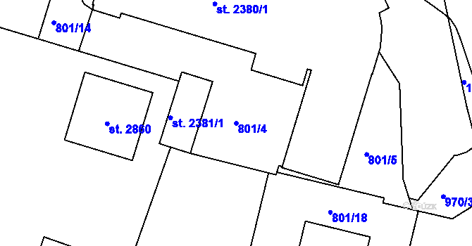 Parcela st. 801/4 v KÚ Prachatice, Katastrální mapa