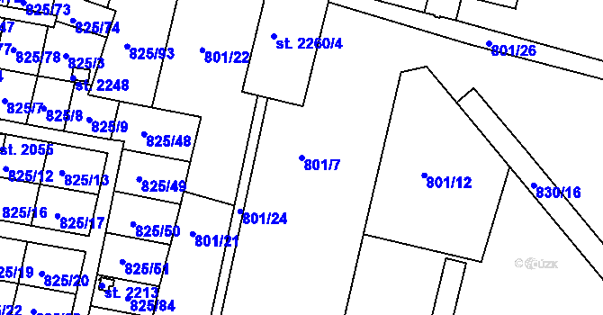 Parcela st. 801/7 v KÚ Prachatice, Katastrální mapa