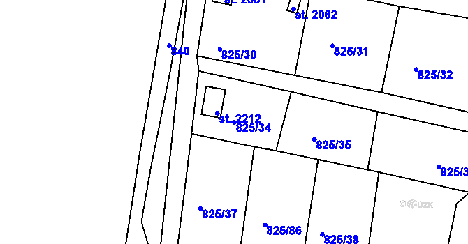 Parcela st. 825/34 v KÚ Prachatice, Katastrální mapa