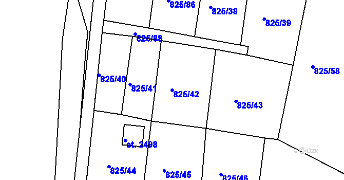 Parcela st. 825/42 v KÚ Prachatice, Katastrální mapa