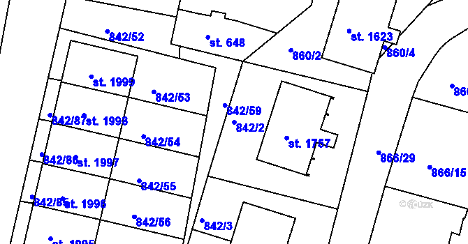 Parcela st. 842/2 v KÚ Prachatice, Katastrální mapa
