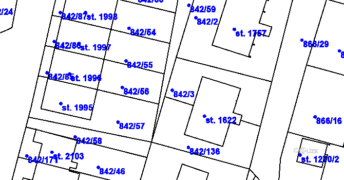 Parcela st. 842/3 v KÚ Prachatice, Katastrální mapa