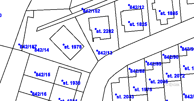 Parcela st. 842/13 v KÚ Prachatice, Katastrální mapa