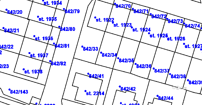 Parcela st. 842/34 v KÚ Prachatice, Katastrální mapa