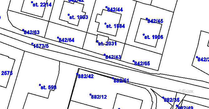 Parcela st. 842/43 v KÚ Prachatice, Katastrální mapa