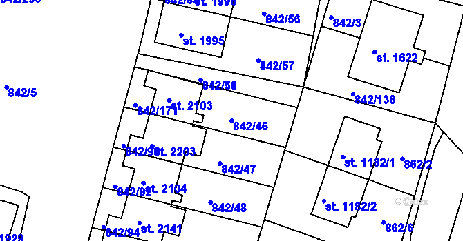 Parcela st. 842/46 v KÚ Prachatice, Katastrální mapa
