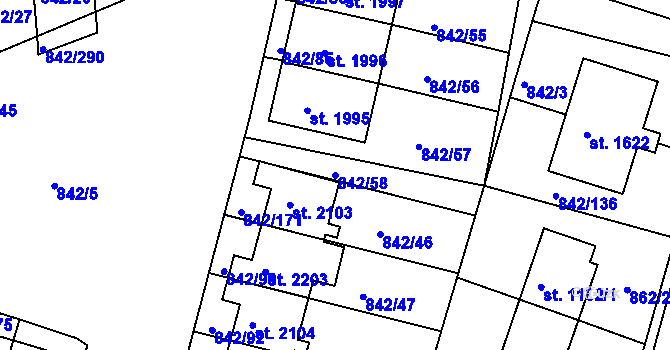 Parcela st. 842/58 v KÚ Prachatice, Katastrální mapa