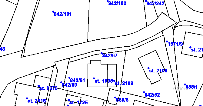 Parcela st. 842/67 v KÚ Prachatice, Katastrální mapa