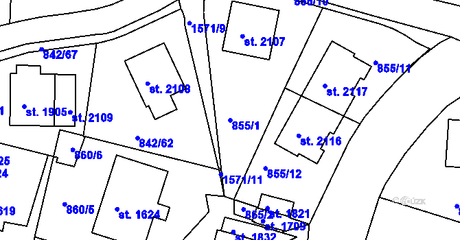Parcela st. 855/1 v KÚ Prachatice, Katastrální mapa