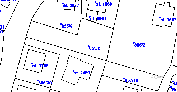 Parcela st. 855/2 v KÚ Prachatice, Katastrální mapa