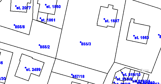 Parcela st. 855/3 v KÚ Prachatice, Katastrální mapa